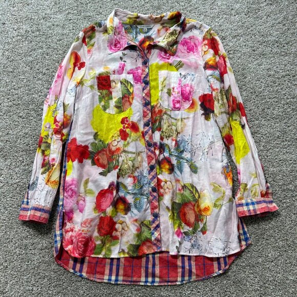 John Mark Womens Medium Floral Button-Up Shirt With Plaid Accents - Picture 2 of 12